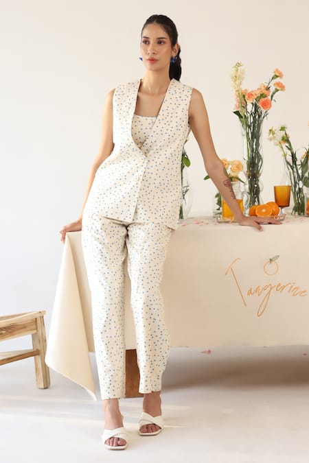 Baise Gaba Dainty Polka Dot Print Blazer Pant Set 