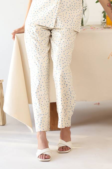 Buy Baise Gaba Off White Rayon Round Neck Dainty Polka Dot Print Blazer Pant Set Online at Aza Fashions Buy_Baise Gaba_Off White Rayon Round Neck Dainty Polka Dot Print Blazer Pant Set _Online_at_Aza_Fashions