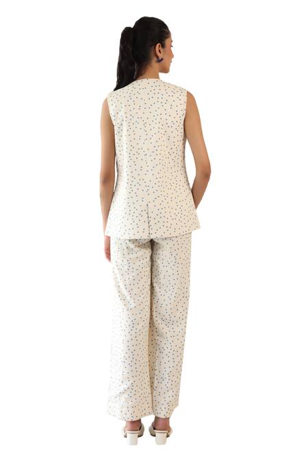 Shop Baise Gaba Off White Rayon Dainty Polka Dot Print Blazer Shop_Baise Gaba_Off White Rayon Dainty Polka Dot Print Blazer