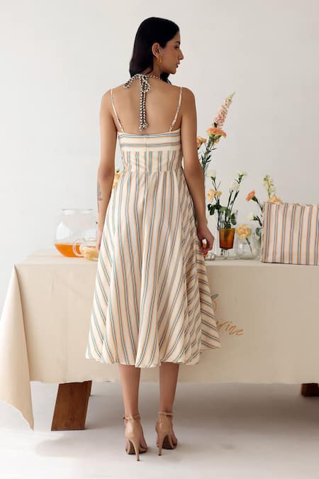 Shop_Baise Gaba_Off White Rayon Sweetheart Neck Sonnet Printed Dress _at_Aza_Fashions