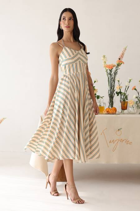 Buy_Baise Gaba_Off White Rayon Sweetheart Neck Sonnet Printed Dress _Online_at_Aza_Fashions