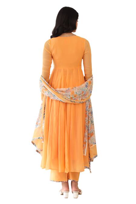 Buy Baise Gaba Orange Rayon Sequins, Embroidery V-neck Zesty Yoke Hand Anarkali Buy_Baise Gaba_Orange Rayon Sequins, Embroidery V-neck Zesty Yoke Hand Anarkali