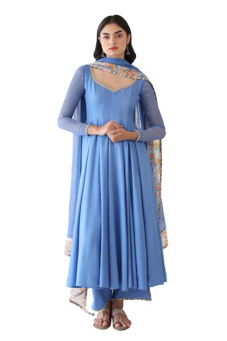 Buy Baise Gaba Blue Rayon Embroidery, Sequins, Beads Lagoon Neck Anarkali Online at Aza Fashions Buy_Baise Gaba_Blue Rayon Embroidery, Sequins, Beads Lagoon Neck Anarkali _Online_at_Aza_Fashions
