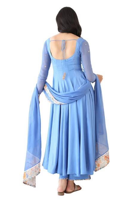 Buy Baise Gaba Blue Rayon Embroidery, Sequins, Beads Lagoon Neck Anarkali Buy_Baise Gaba_Blue Rayon Embroidery, Sequins, Beads Lagoon Neck Anarkali