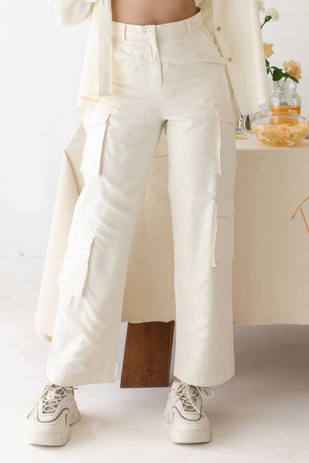 Shop Baise Gaba Off White Rayon Embroidery Collared, Flicker Button Oversized Shirt Pant Set Shop_Baise Gaba_Off White Rayon Embroidery Collared, Flicker Button Oversized Shirt Pant Set