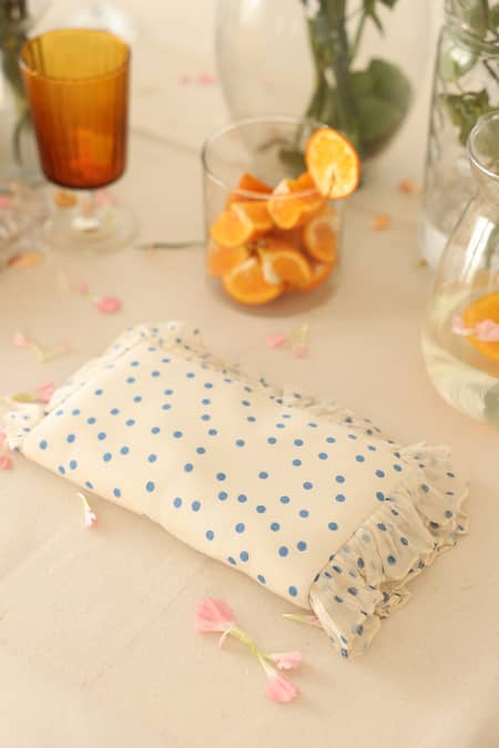 Shop_Baise Gaba_Off White Ruffles Polkapsoh Printed Clutch _Online_at_Aza_Fashions