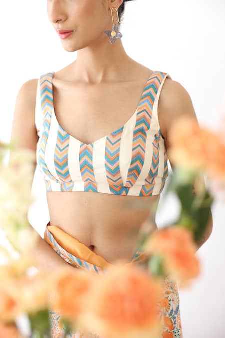 Baise Gaba_Off White Rayon Boat Neck Spectrum Printed Lehenga With Blouse _Online_at_Aza_Fashions