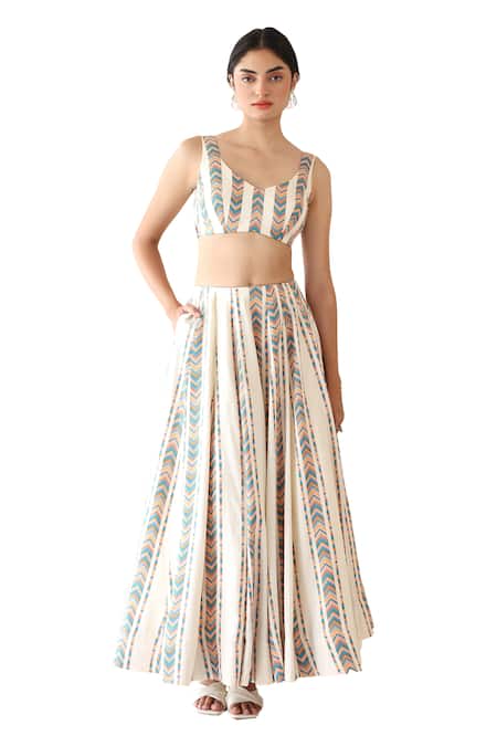 Buy Baise Gaba Off White Rayon Boat Neck Spectrum Printed Lehenga With Blouse Online at Aza Fashions Buy_Baise Gaba_Off White Rayon Boat Neck Spectrum Printed Lehenga With Blouse _Online_at_Aza_Fashions