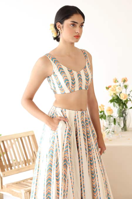 Baise Gaba_Off White Rayon Boat Neck Spectrum Printed Lehenga With Blouse _at_Aza_Fashions