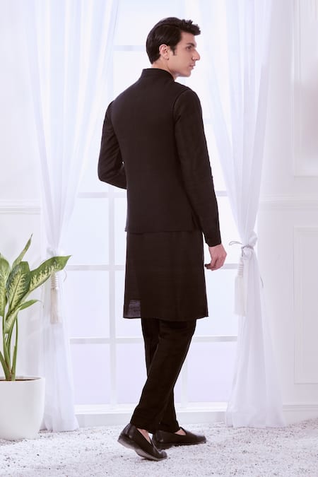 Buy Taroob Black Wool Bundi And Kurta Set Buy_Taroob_Black Wool Bundi And Kurta Set