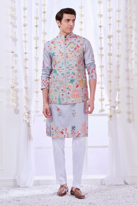 Buy Taroob Multi Color Silk Embroidery Kalamkari Bundi And Kurta Set Buy_Taroob_Multi Color Silk Embroidery Kalamkari Bundi And Kurta Set