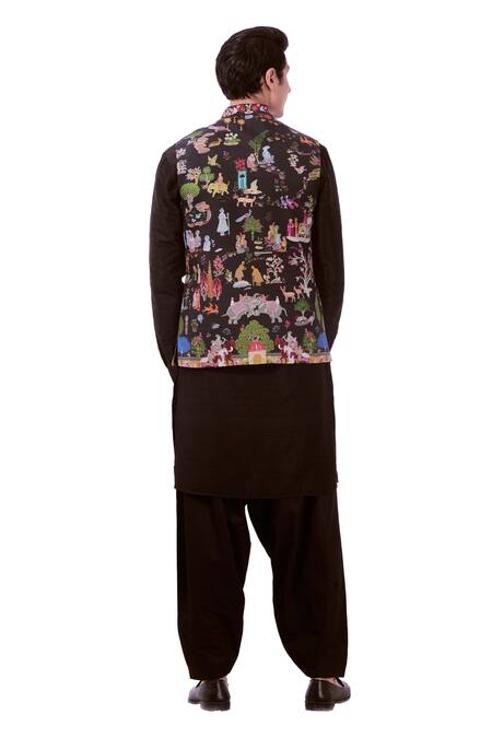 Taroob Black Wool Embroidery Kalamkari Nehru Jacket Online at Aza Fashions Taroob_Black Wool Embroidery Kalamkari Nehru Jacket_Online_at_Aza_Fashions