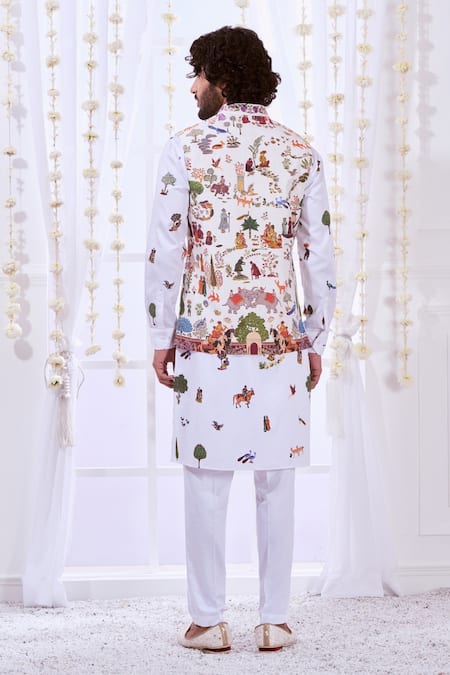 Taroob Kalamkari Embroidered White Bundi 