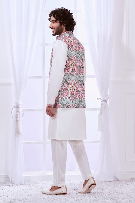 Shop_Taroob_White Wool Embroidery Floral Nehru Jacket _at_Aza_Fashions