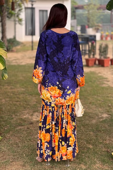 Be Chic Coral Bloom Print Kurta With Sharara 