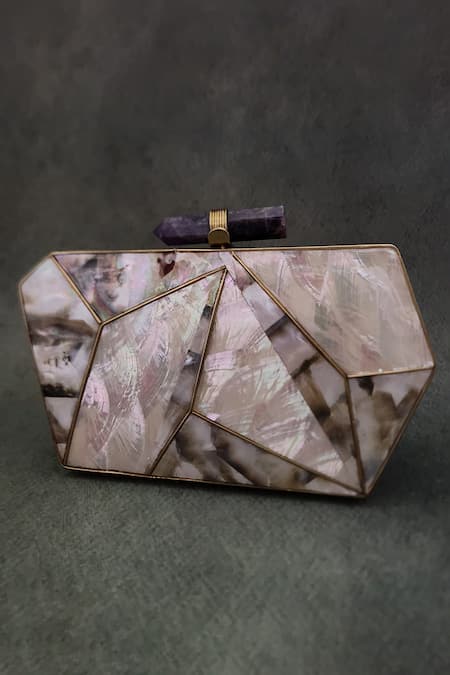 ADWITA BAGS & JEWELS Gold Mother Of Pearl Abia Embellished Clutch 