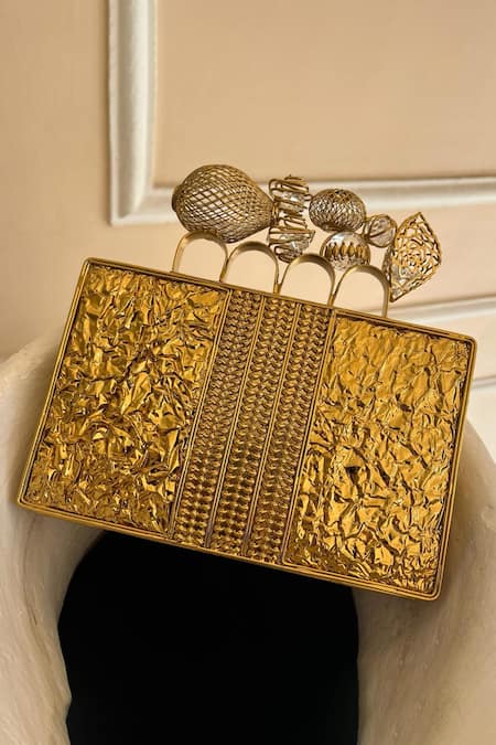 ADWITA BAGS & JEWELS Gold Zarrin Rectangle Shaped Clutch 