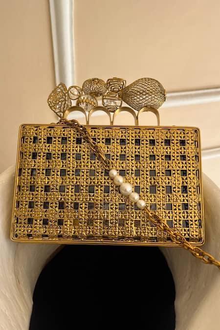 Shop Adwita Bags & Jewels Gold Zarrin Rectangle Shaped Clutch at Aza Fashions Shop_Adwita Bags & Jewels_Gold Zarrin Rectangle Shaped Clutch _at_Aza_Fashions