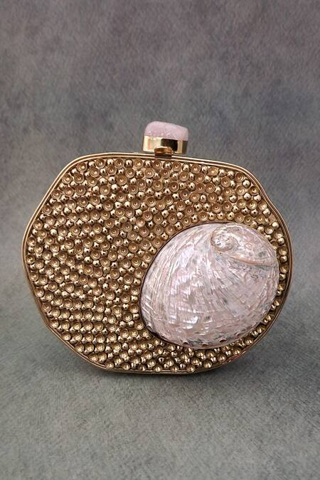 ADWITA BAGS & JEWELS Gold Mother Of Pearl Elnara Embellished Clutch 