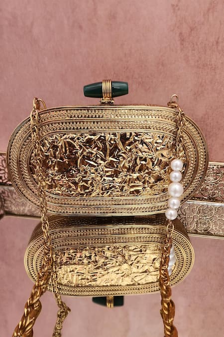 Shop Adwita Bags & Jewels Multi Color Crystals, Pearls, Stones Athena Capsule Shaped Bag at Aza Fashions Shop_Adwita Bags & Jewels_Multi Color Crystals, Pearls, Stones Athena Capsule Shaped Bag _at_Aza_Fashions