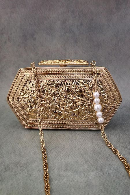 Shop Adwita Bags & Jewels Multi Color Crystals Cleona Hexagon Shaped Bag at Aza Fashions Shop_Adwita Bags & Jewels_Multi Color Crystals Cleona Hexagon Shaped Bag _at_Aza_Fashions