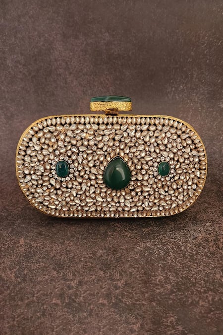 ADWITA BAGS & JEWELS Gold Stone Oval Shaped Bag 