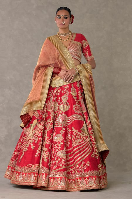 Masaba Red Lehenga And Blouse Raw Silk Bagh E Bahara Embroidered Bridal Set 