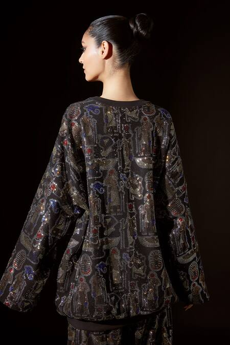 Shop_Itrh_Black Italian Crepe Embellished Egyptian Enigma Sweatshirtand Baggy Pant Set _at_Aza_Fashions