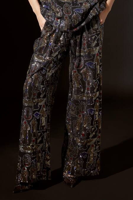 Itrh_Black Italian Crepe Embellished Egyptian Enigma Sweatshirtand Baggy Pant Set _Online_at_Aza_Fashions