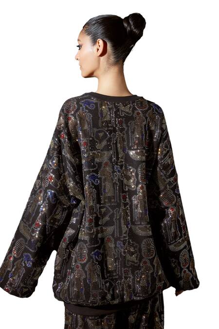 Itrh_Black Italian Crepe Embellished Egyptian Enigma Sweatshirtand Baggy Pant Set _at_Aza_Fashions
