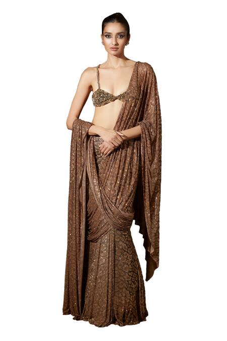 Itrh Gold Net Crystals, Ancient Glyphs Embellished Pre-stitched Saree With Blouse Online at Aza Fashions Itrh_Gold Net Crystals, Ancient Glyphs Embellished Pre-stitched Saree With Blouse _Online_at_Aza_Fashions