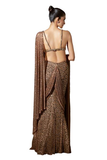 Buy Itrh Gold Net Crystals, Ancient Glyphs Embellished Pre-stitched Saree With Blouse Online at Aza Fashions Buy_Itrh_Gold Net Crystals, Ancient Glyphs Embellished Pre-stitched Saree With Blouse _Online_at_Aza_Fashions