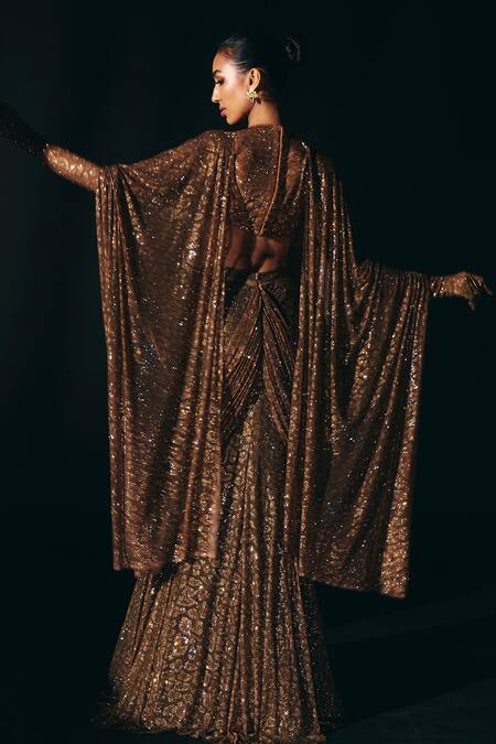 Shop Itrh Brown Net Crystals High Jungle Queen Leopard Print Lehenga Saree With Blouse at Aza Fashions Shop_Itrh_Brown Net Crystals High Jungle Queen Leopard Print Lehenga Saree With Blouse_at_Aza_Fashions