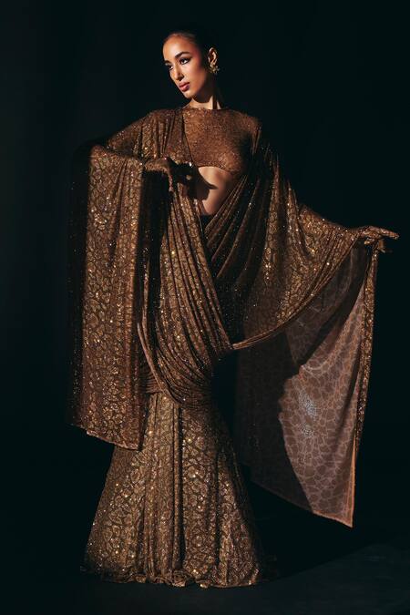 Itrh Brown Net Crystals High Jungle Queen Leopard Print Lehenga Saree With Blouse at Aza Fashions Itrh_Brown Net Crystals High Jungle Queen Leopard Print Lehenga Saree With Blouse_at_Aza_Fashions