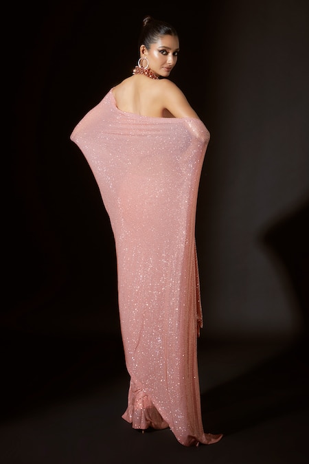 Itrh Scarab Serenity Crystal Embellished Pre-Stitched Saree With Blouse 