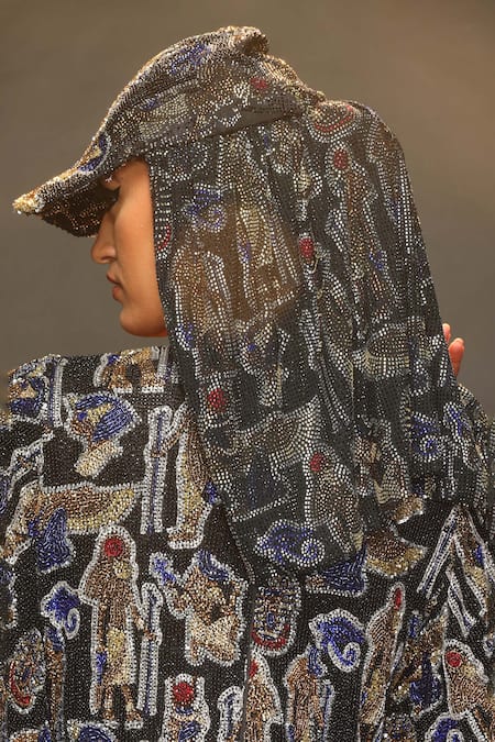Itrh Nile Essence Crystal Embellished Cap With Attached Scarf 