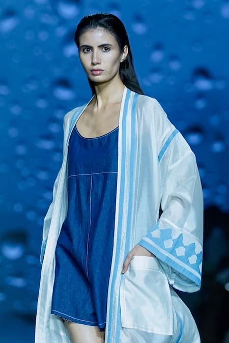 Diksha Khanna Blue Denim Round Neck Romper Online at Aza Fashions Diksha Khanna_Blue Denim Round Neck Romper _Online_at_Aza_Fashions