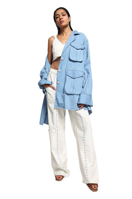 Buy Diksha Khanna Blue Denim Collared Four Pocketed Shirt Online at Aza Fashions Buy_Diksha Khanna_Blue Denim Collared Four Pocketed Shirt _Online_at_Aza_Fashions