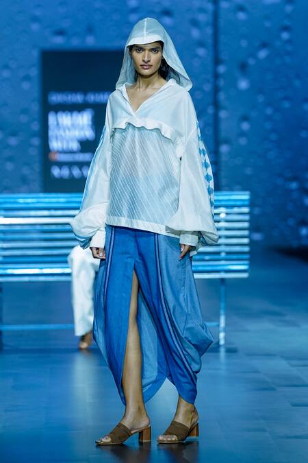 Diksha Khanna_Blue Denim Tulip Draped Skirt _Online_at_Aza_Fashions