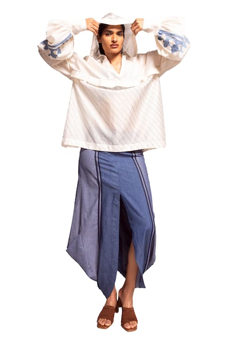 Buy Diksha Khanna Blue Denim Tulip Draped Skirt Online at Aza Fashions Buy_Diksha Khanna_Blue Denim Tulip Draped Skirt _Online_at_Aza_Fashions