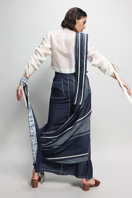 Diksha Khanna Pre-Stitched Saree With Patch Work Shirt 