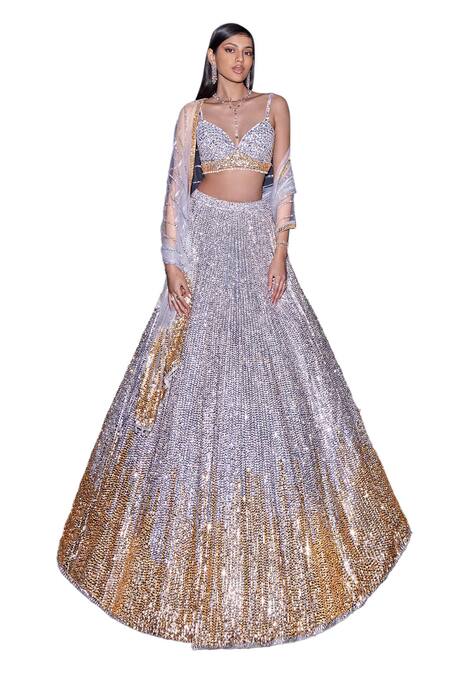 Seema Gujral Silver Net Sequins, Beads Plunge Neck Ombre Embroidered Lehenga Set Online at Aza Fashions Seema Gujral_Silver Net Sequins, Beads Plunge Neck Ombre Embroidered Lehenga Set _Online_at_Aza_Fashions