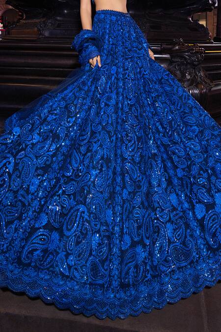 Seema Gujral Blue Net Sequins, Beads Scoop Neck Paisley Embroidered Lehenga Set Online at Aza Fashions Seema Gujral_Blue Net Sequins, Beads Scoop Neck Paisley Embroidered Lehenga Set _Online_at_Aza_Fashions