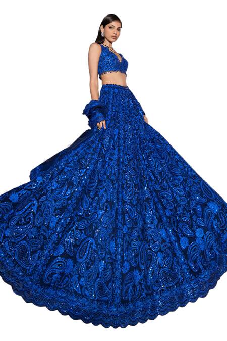 Buy Seema Gujral Blue Net Sequins, Beads Scoop Neck Paisley Embroidered Lehenga Set Online at Aza Fashions Buy_Seema Gujral_Blue Net Sequins, Beads Scoop Neck Paisley Embroidered Lehenga Set _Online_at_Aza_Fashions
