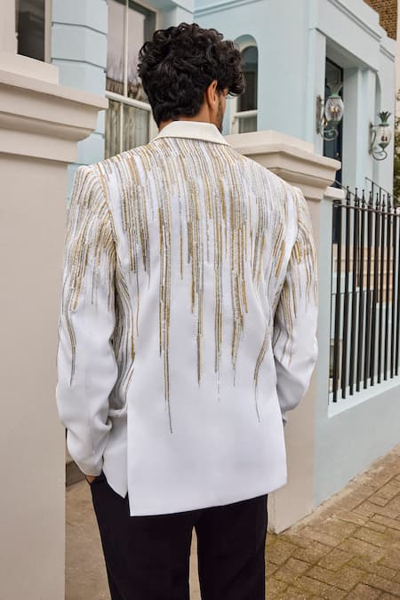 Seema Gujral Linear Waterfall Embroidered Tuxedo Pant Set 