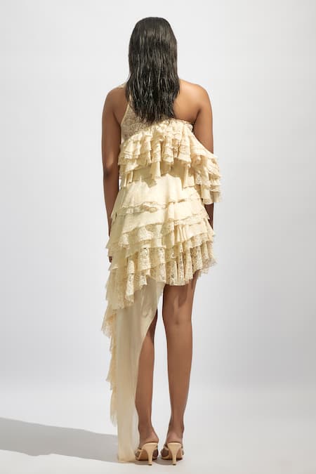 Deme By Gabriella Solid Ruffled One-Shoulder Dress 