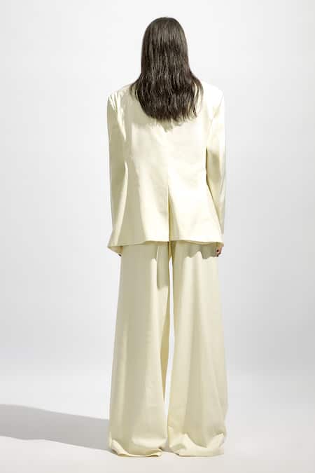 Deme By Gabriella_White Faux Leather Solid Tailored Trouser _Online_at_Aza_Fashions