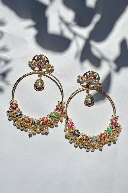 Prestones Stone Studded Floral Chandbalis 