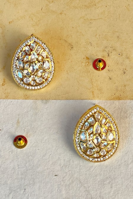 Prestones Gold Plated Kundan Stone Earrings