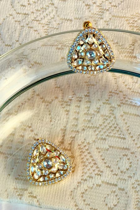 Shop Prestones Gold Plated Crystals, Stones, Diamonds Kundan Earrings at Aza Fashions Shop_Prestones_Gold Plated Crystals, Stones, Diamonds Kundan Earrings _at_Aza_Fashions